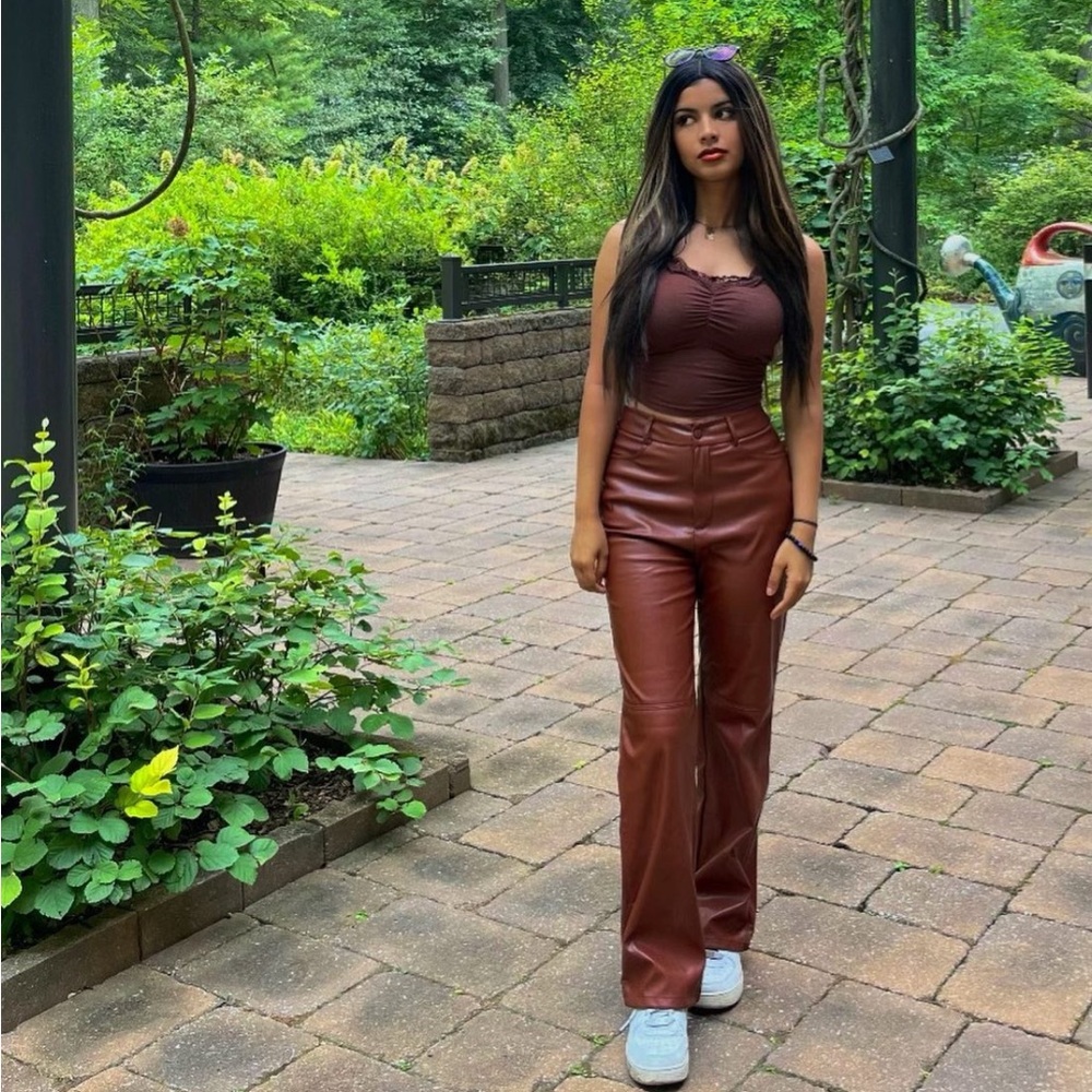 Brown pLeather Pants for Women